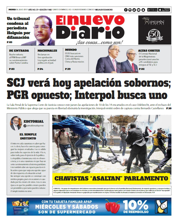 Portada El Nuevo Diario, Jueves 06 de Julio del 2017