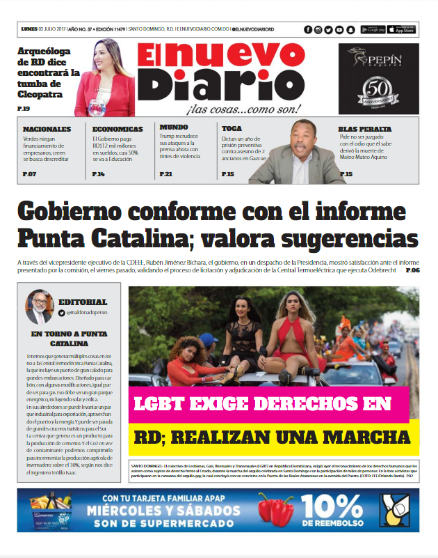 Portada El Nuevo Diario, Lunes 03 de Julio del 2017