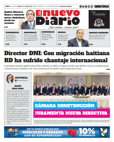 Portada El Nuevo Diario, Lunes 24 de Julio 2017