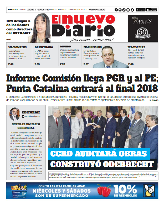 Portada El Nuevo Diario, Martes 04 de Julio del 2017