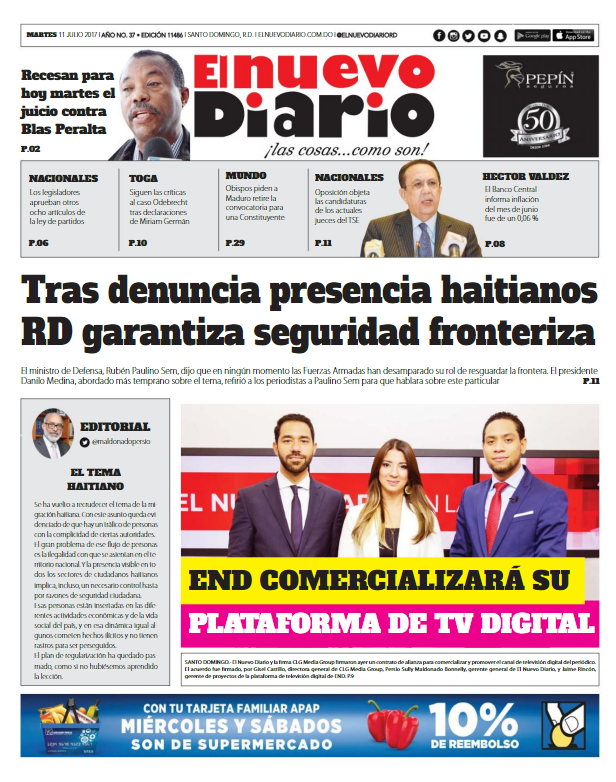 Portada El Nuevo Diario, Martes 11 de Julio del 2017