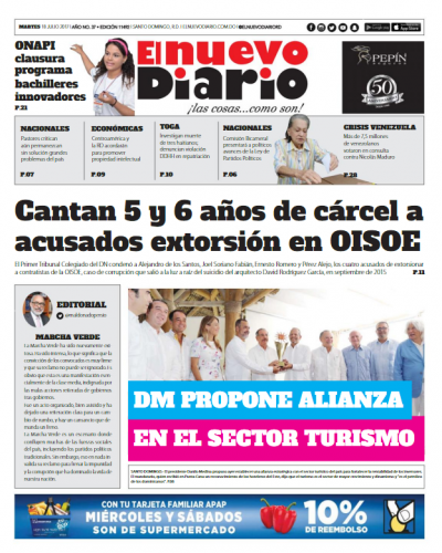 Portada El Nuevo Diario, Martes 18 de Julio 2017