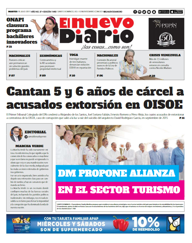 Portada El Nuevo Diario, Martes 18 de Julio 2017