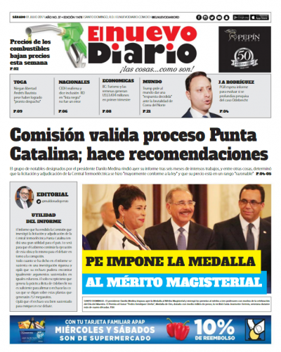 Portada El Nuevo Diario, Sábado 01 de Julio del 2017