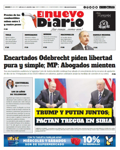 Portada El Nuevo Diario, Sábado 08 de Julio del 2017