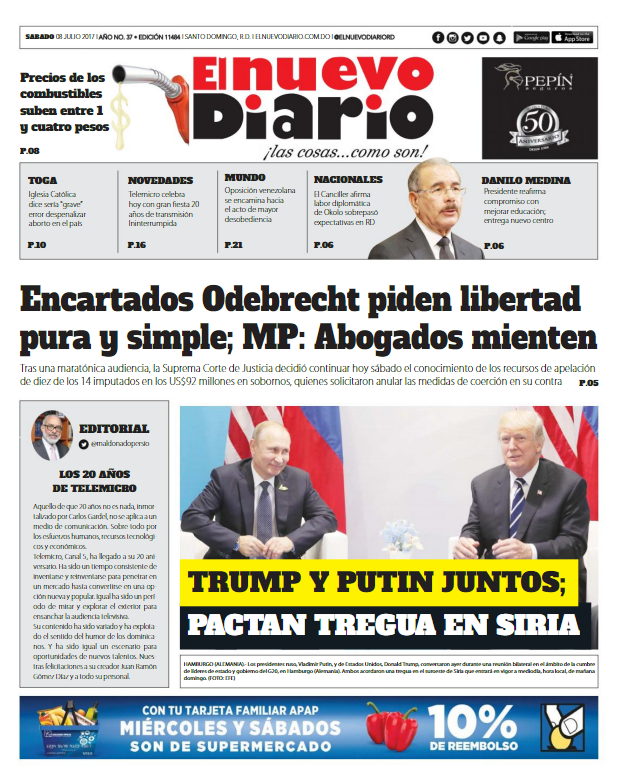 Portada El Nuevo Diario, Sábado 08 de Julio del 2017