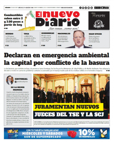 Portada El Nuevo Diario, Sábado 22 de Julio 2017