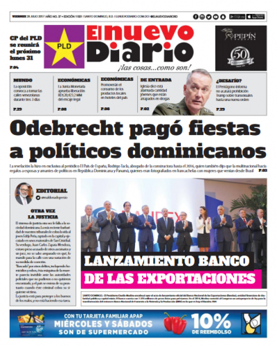 Portada El Nuevo Diario, Viernes 28 de Julio 2017