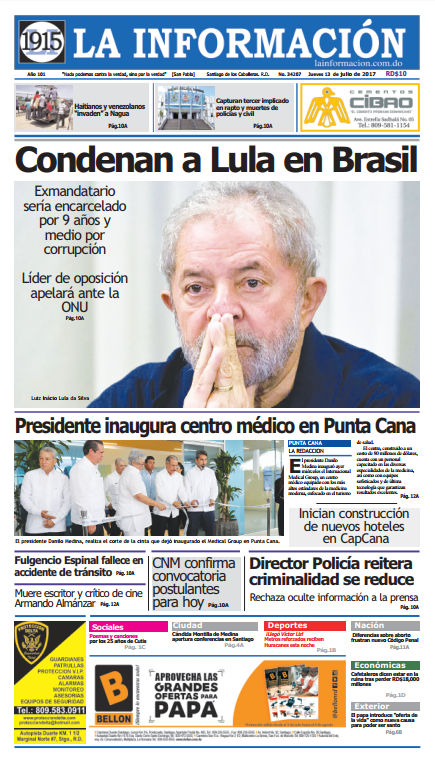 Portada La Información, Jueves 13 de Julio 2017
