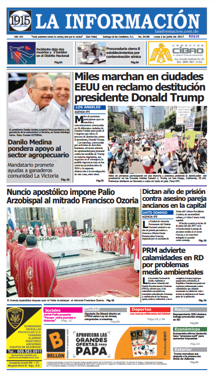 Portada La Información, Lunes 03 de Julio del 2017