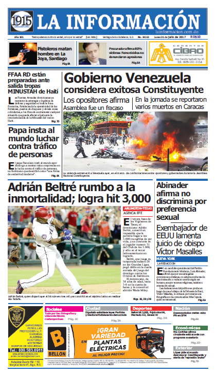 Portada La Información, Lunes 31 de Julio 2017