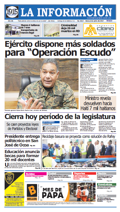 Portada La Información, Martes 25 de Julio 2017