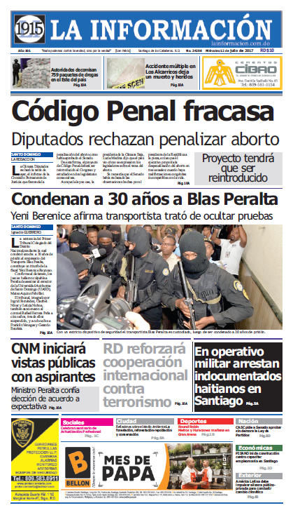 Portada La Información, Miércoles 12 de Julio del 2017