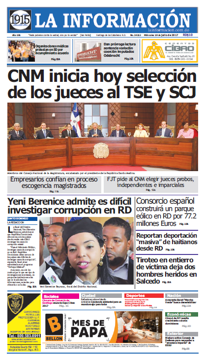 Portada La Información, Miércoles 19 de Julio 2017