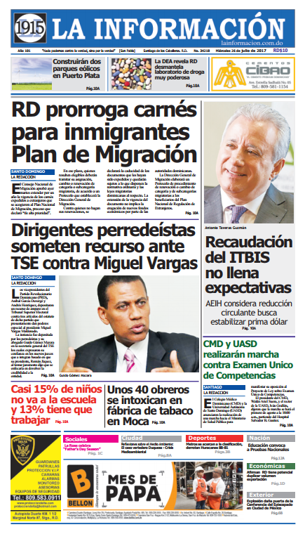 Portada La Información, Miércoles 26 de Julio 2017