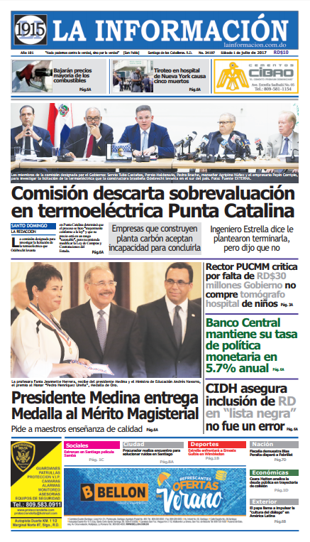 Portada La Información, Sábado 01 de Julio del 2017