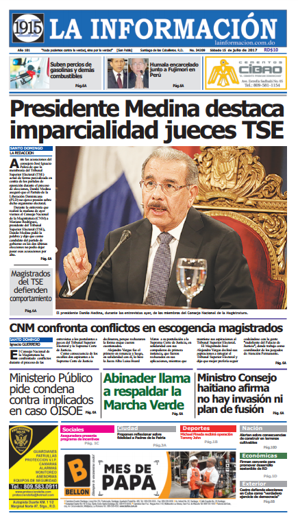 Portada La Información, Sábado 15 de Julio 2017