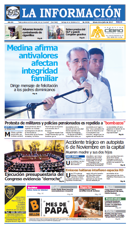 Portada La Información, Sábado 29 de Julio 2017