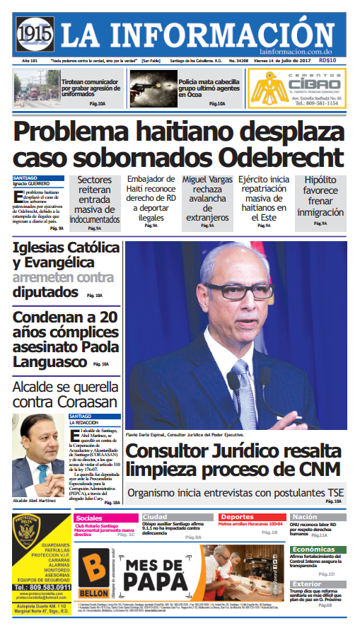 Portada La Información, Viernes 14 de Julio del 2017