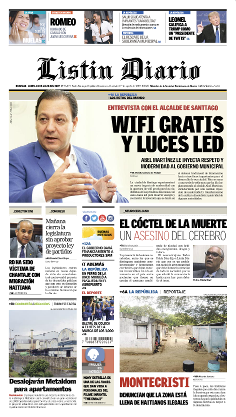 Portada Listín Diario, Lunes 24 de Julio 2017