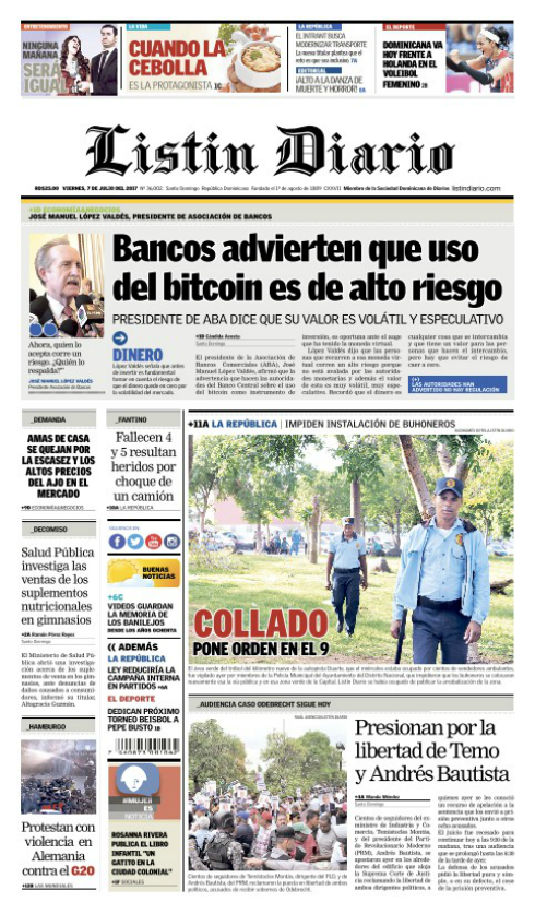 Portada Listín Diario, Viernes 07 de Julio del 2017