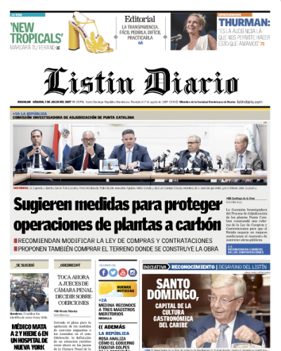 Portada Listín Diario, Lunes 03 de Julio del 2017