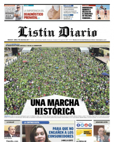 Portada Listín Diario, Lunes 17 de Julio 2017