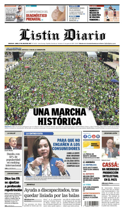 Portada Listín Diario, Lunes 17 de Julio 2017