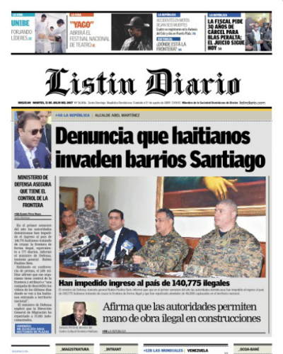 Portada Listín Diario, Martes 11 de Julio del 2017
