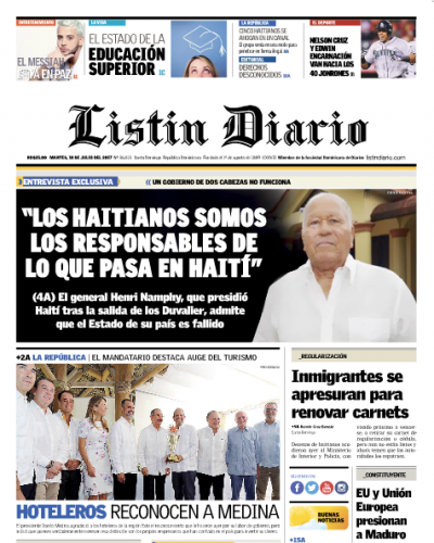 Portada Listín Diario, Martes 18 de Julio 2017