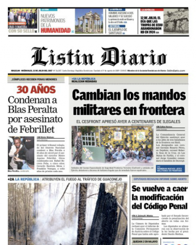 Portada Listín Diario, Miércoles 12 de Julio del 2017