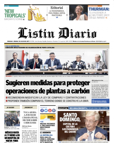 Portada Listín Diario, Sábado 01 de Julio del 2017