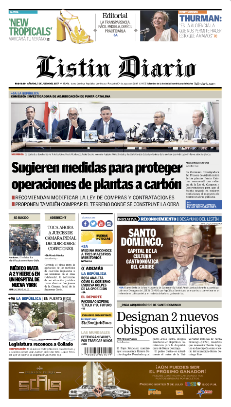 Portada Listín Diario, Sábado 01 de Julio del 2017