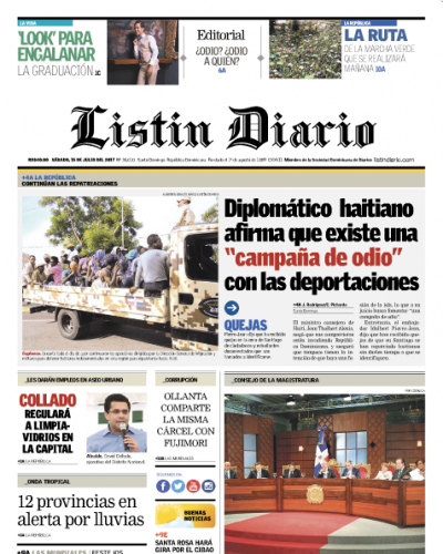 Portada Listín Diario, Sábado 15 de Julio 2017