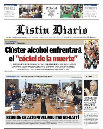 Portada Listín Diario, Sábado 22 de Julio 2017