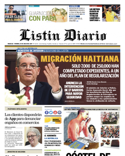 Portada Listín Diario, Viernes 21 de Julio 2017