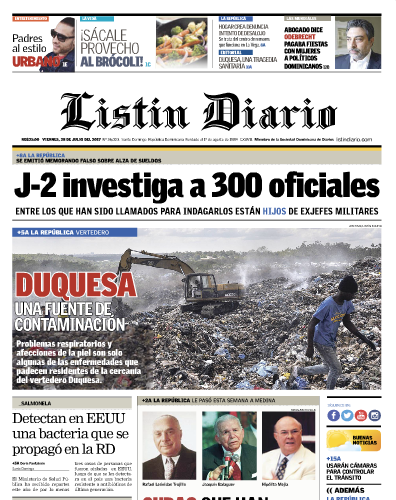 Portada Listín Diario, Viernes 28 de Julio 2017