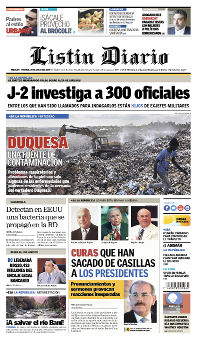 Portada Listín Diario, Viernes 28 de Julio 2017