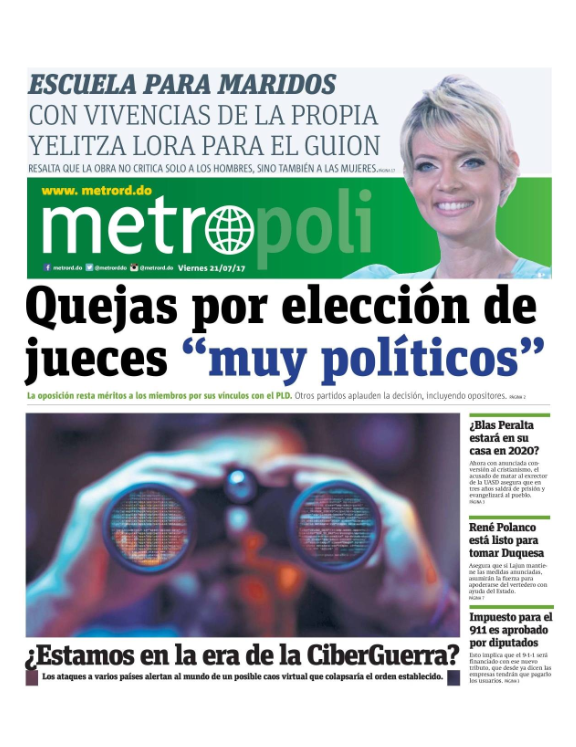 Portada Metro, Sábado 22 de Julio 2017