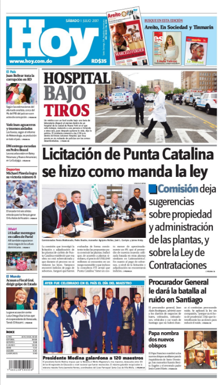 Portada Periódico Hoy, Lunes 03 de Julio del 2017