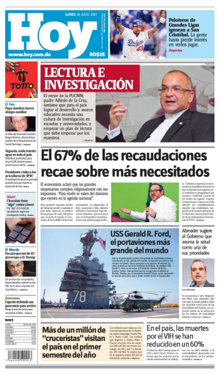 Portada Periódico Hoy, Lunes 24 de Julio 2017