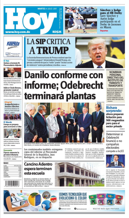 Portada Periódico Hoy, Martes 04 de Julio del 2017