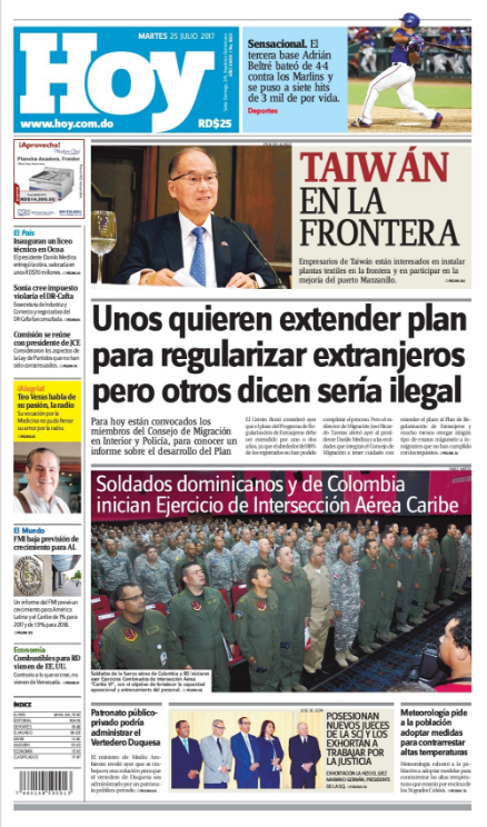 Portada Periódico Hoy, Martes 25 de Julio 2017