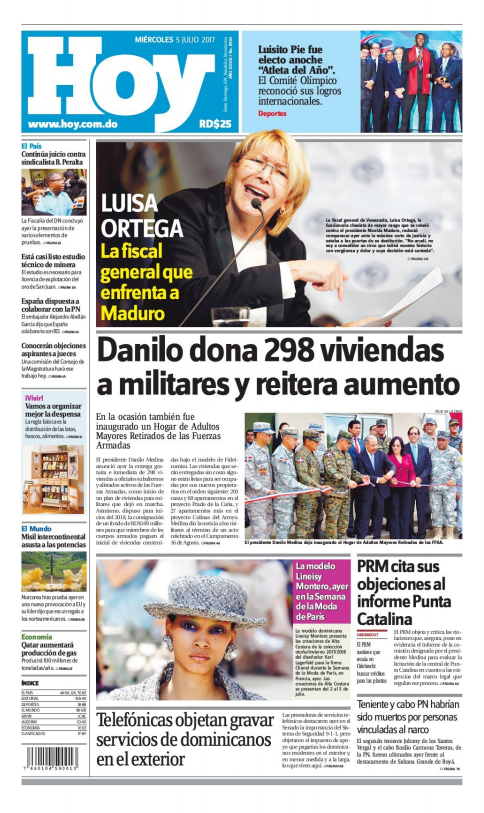 Portada Periódico Hoy, Miércoles 05 de Julio del 2017
