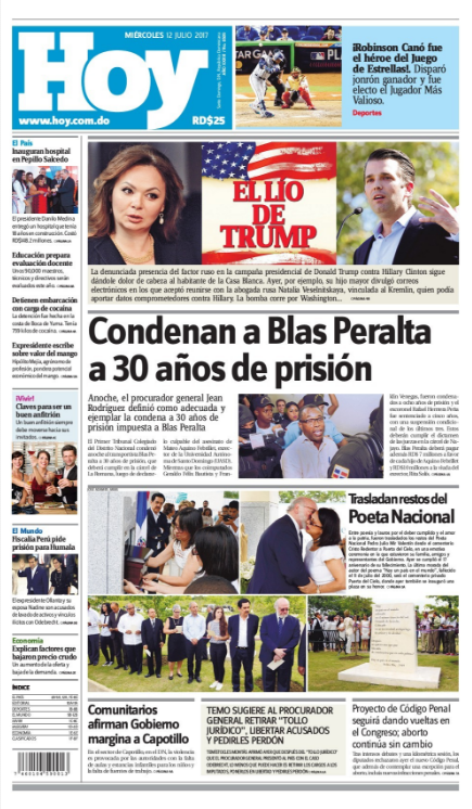 Portada Periódico Hoy, Miércoles 12 de Julio del 2017