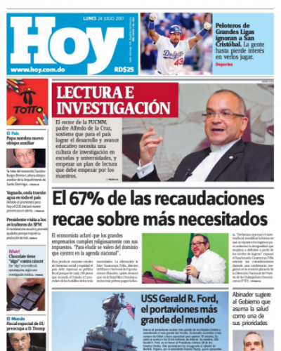 Portada Periódico Hoy, Lunes 24 de Julio 2017