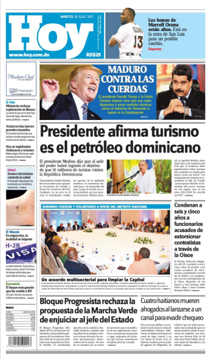 Portada Periódico Hoy, Martes 18 de Julio 2017