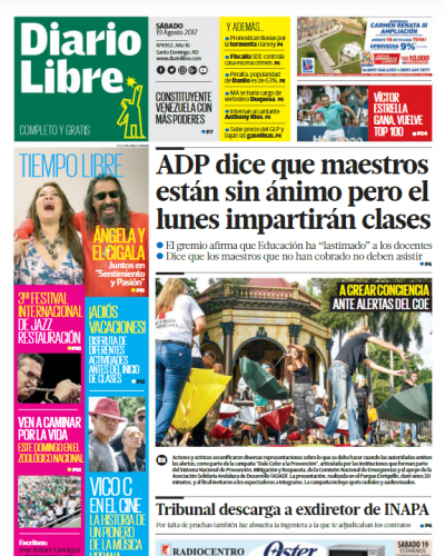 Portada Diario Libre, Lunes 21 de Agosto 2017