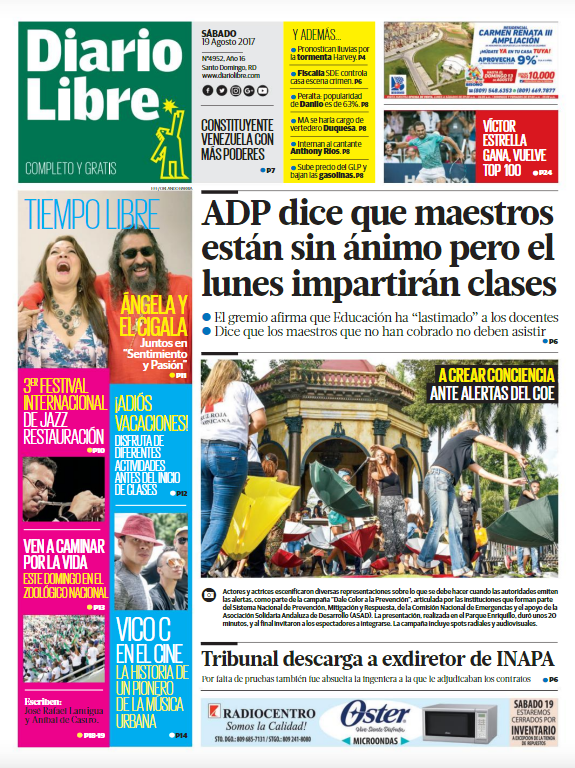 Portada Diario Libre, Lunes 21 de Agosto 2017