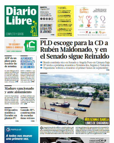 Portada Diario Libre, Martes 01 de Agosto 2017